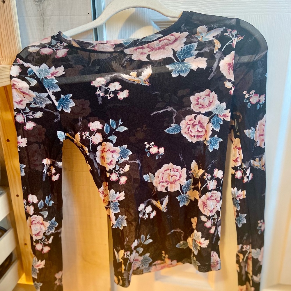 Forever 21 Sheer Floral Long Sleeved Top